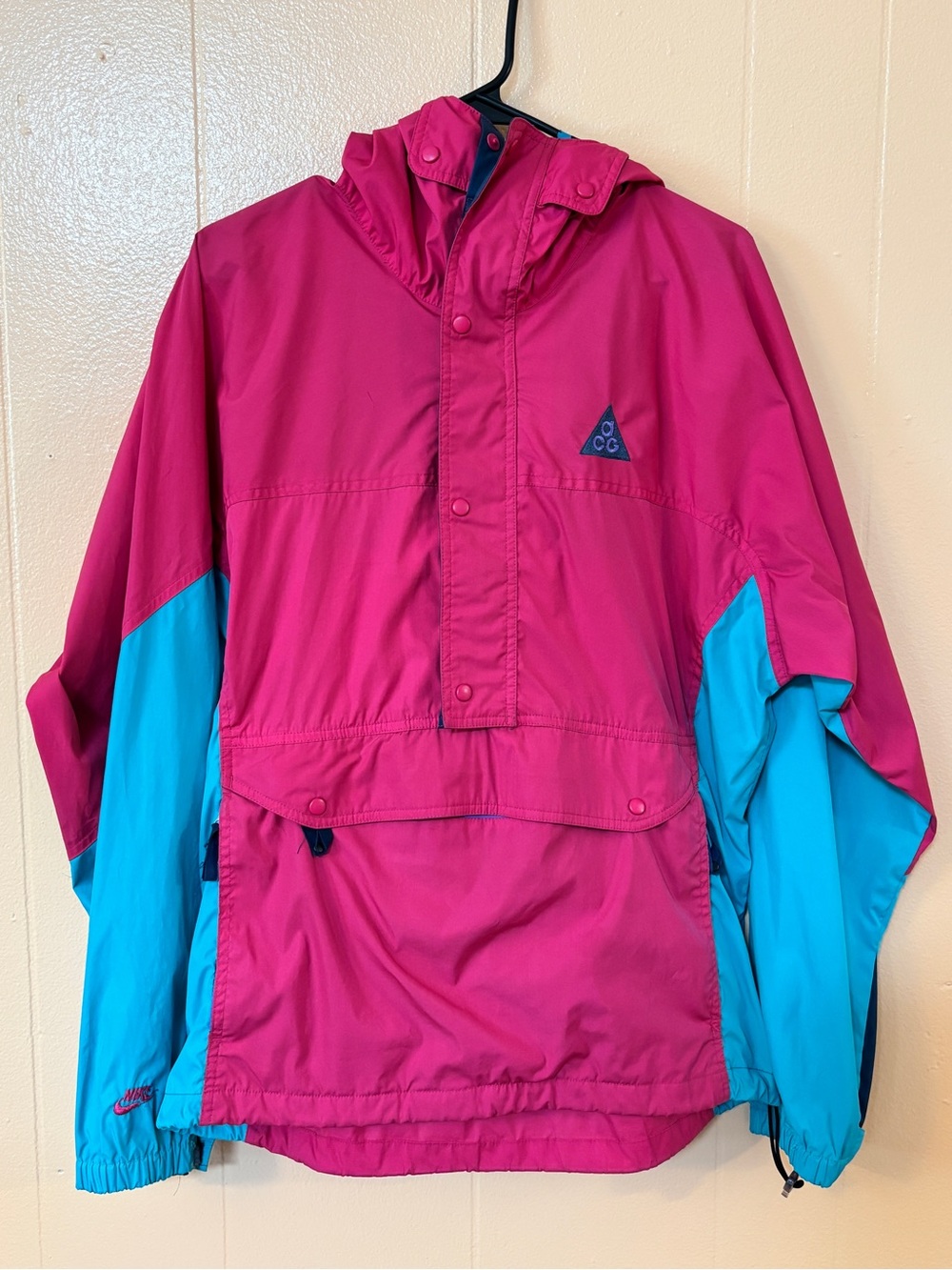 Vintage Nike ACG Mens Pink & Teal Hooded Anorak Jacket